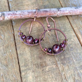 Garnet and Copper Small Hoop Earrings