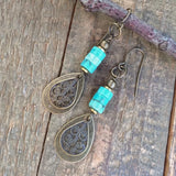 Natural Turquoise and Brass Drop Earring