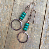 Green Turquoise and Copper Ring Earring