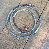 Thin Aquamarine Necklace, Aquamarine Laring Necklace with Copper Accents
