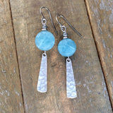 Aqua Stone and Hammered Silver Earring