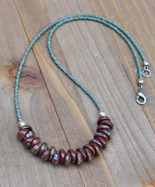 Red necklace, boho jewelry, boho necklace, unique jewelry, Czech glass jewelry