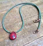 Small Red Teardrop Necklace, Boho Jewelry, Minimalist Necklace, Beaded Boho Necklace