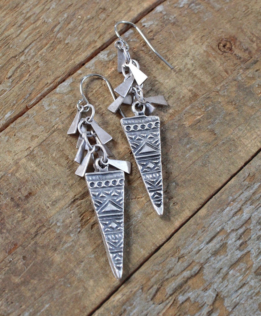 Silver Boho Dangle Earrings, Ethnic Silver Drop Earrings, Silver