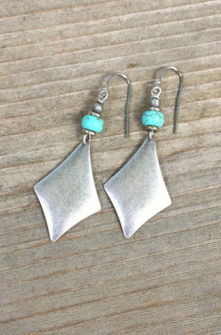 Silver and Turquoise Geometric Dangle Earrings