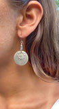 Antiqued Silver Earrings with Stamped Floral Coin