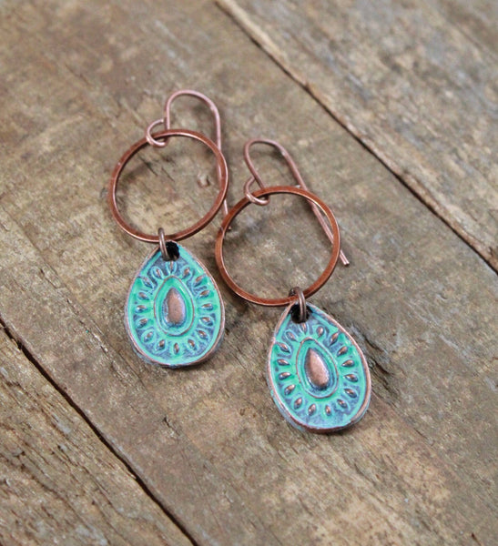 Small Patina Copper Teardrop Earrings