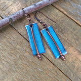 Rustic Blue Enameled Earrings with Copper Accents