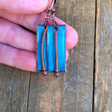 Rustic Blue Enameled Earrings with Copper Accents