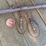 Earthy Owyhee Jasper Stone Earrings with Hammered Copper Hoop