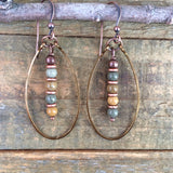 Earthy Owyhee Jasper Stone Earrings with Hammered Copper Hoop
